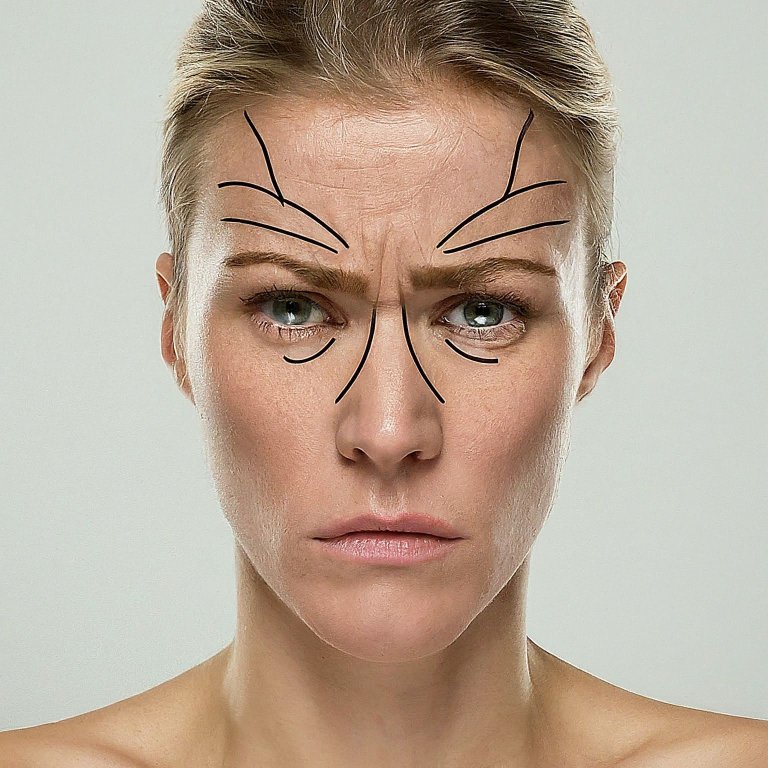 frown lines on woman