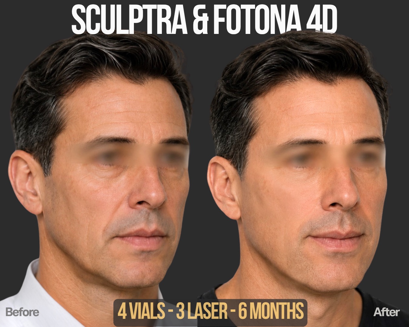 Man who looks younger with better skin due to Sculptra and Fotona 4D.